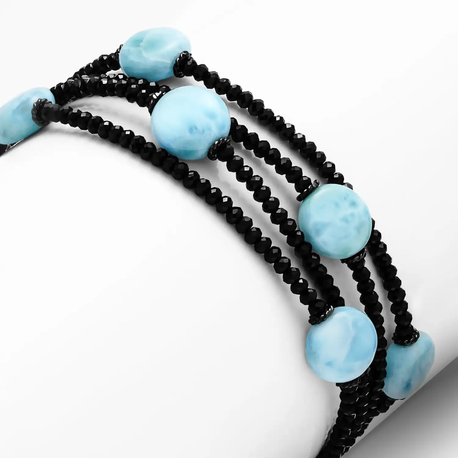 black spinel bracelet with Larimar