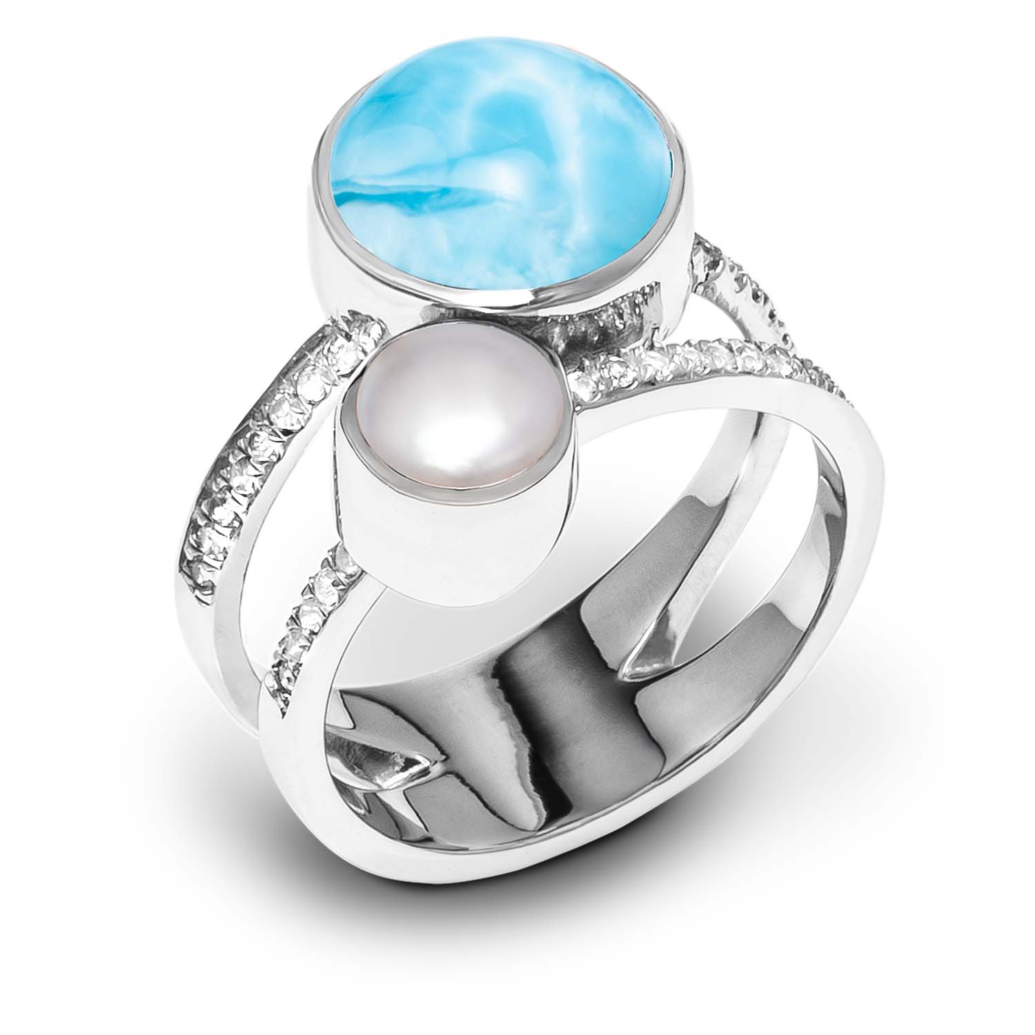 Serenade Ring with white sapphires and larimar by Marahlago