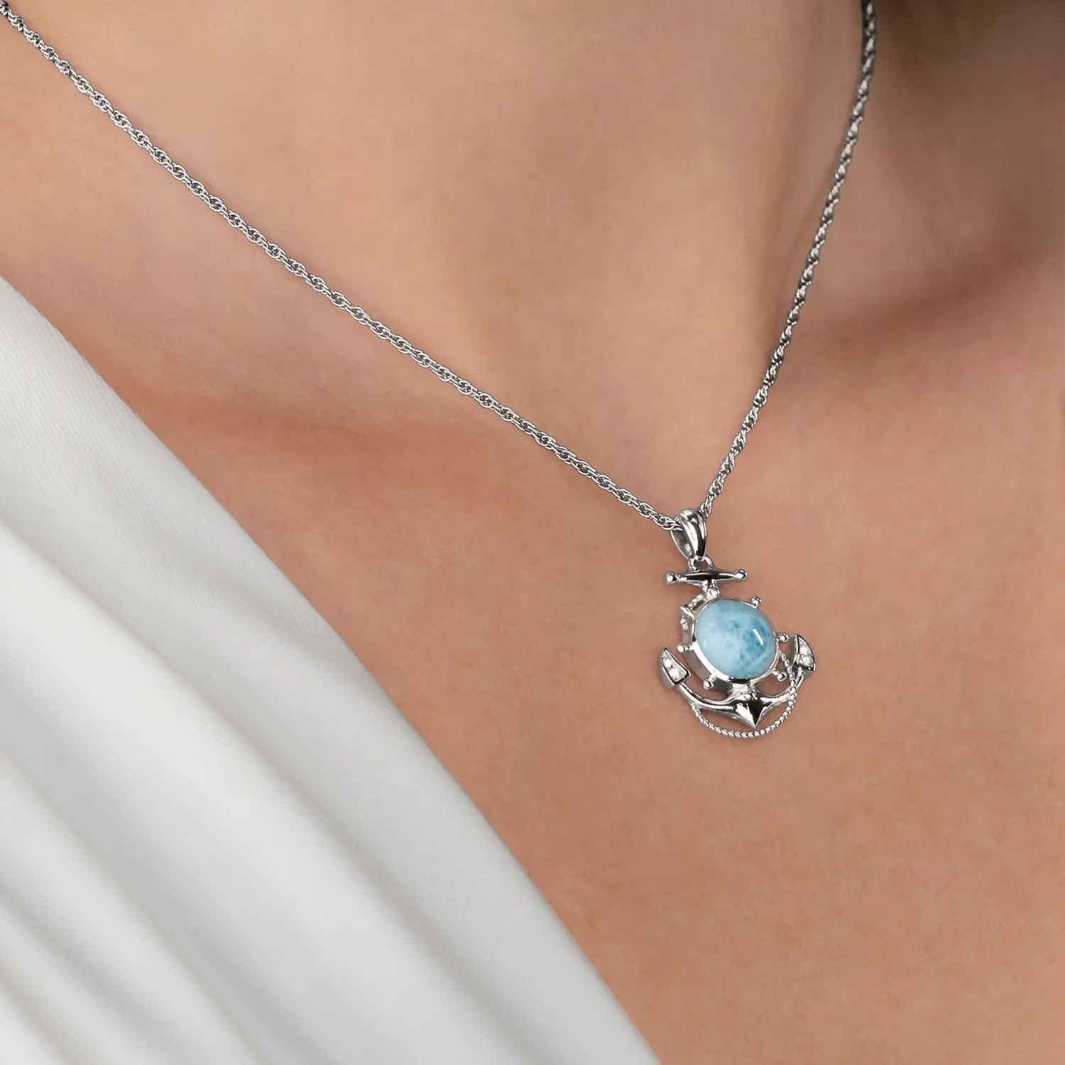 Larimar Anchor Necklace with larimar and silver by marahlago