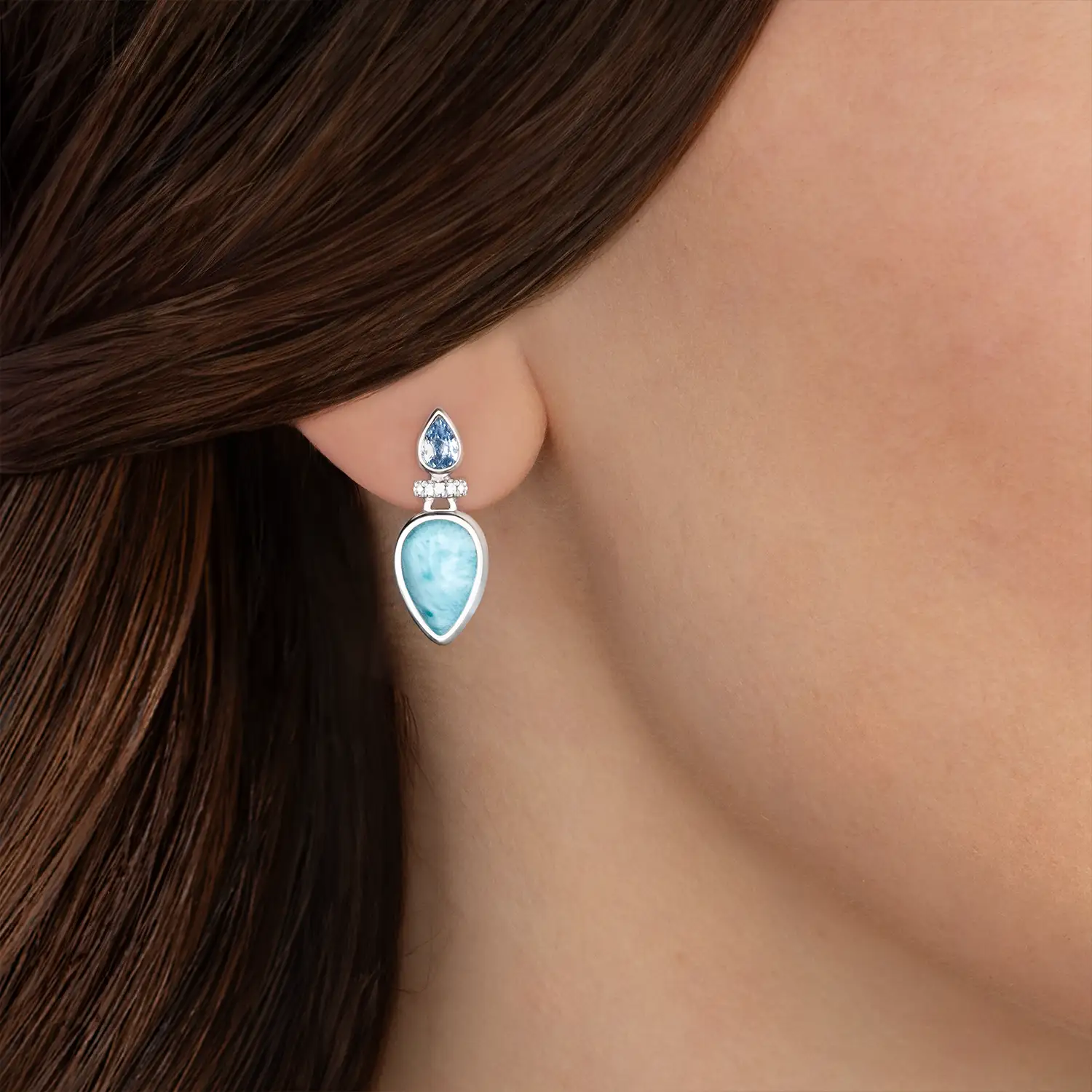 Esme Earrings in sterling silver with Larimar and blue spinel