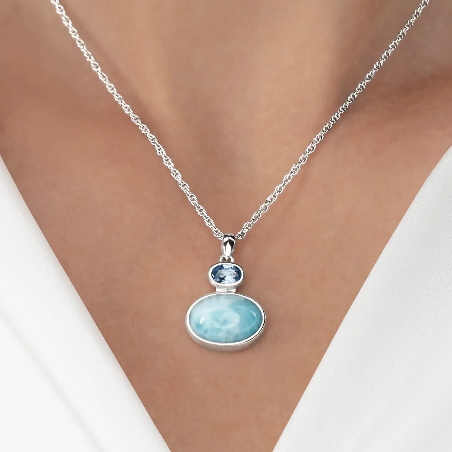 Avery Larimar Sterling Silver Pendant Necklace by Marahlago 