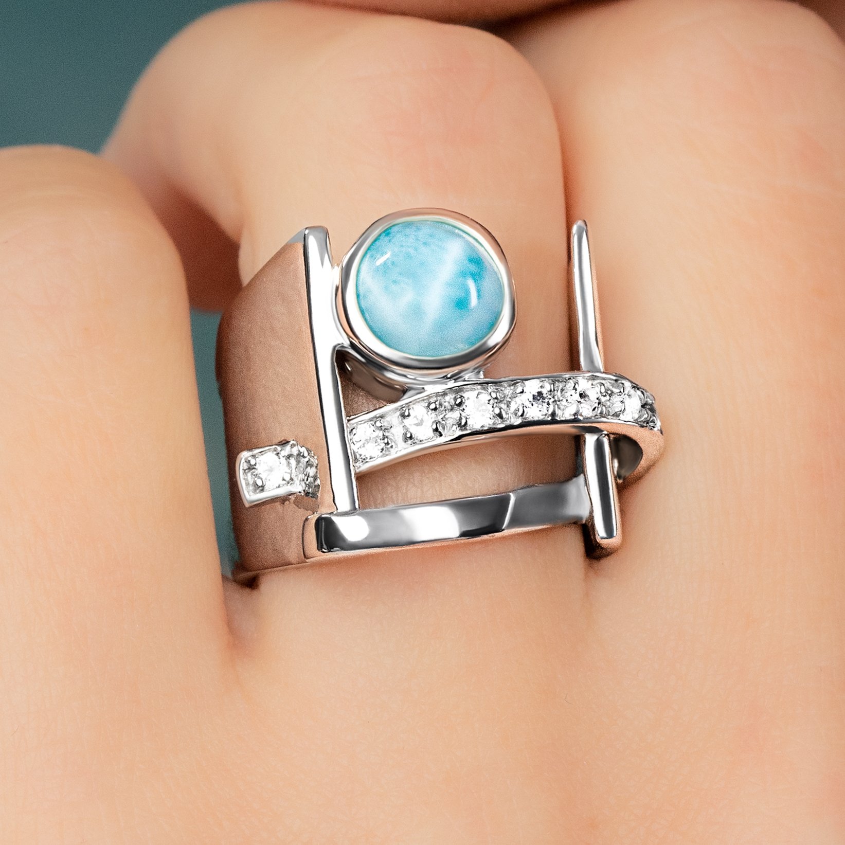 Sterling Silver Oval Larimar buy Split Shank Ring Size 7.75 For Women