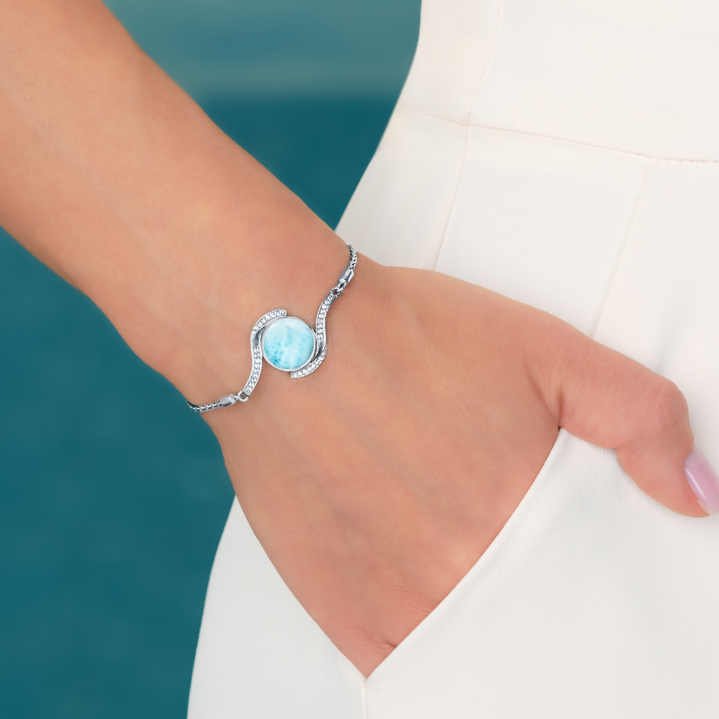 Larimar Gemstone Bracelet, Sterling Silver Adjustable Bolo Bracelet, AAA outlets Quality Dominican Republic Larimar Bracelet, Gifts for Her