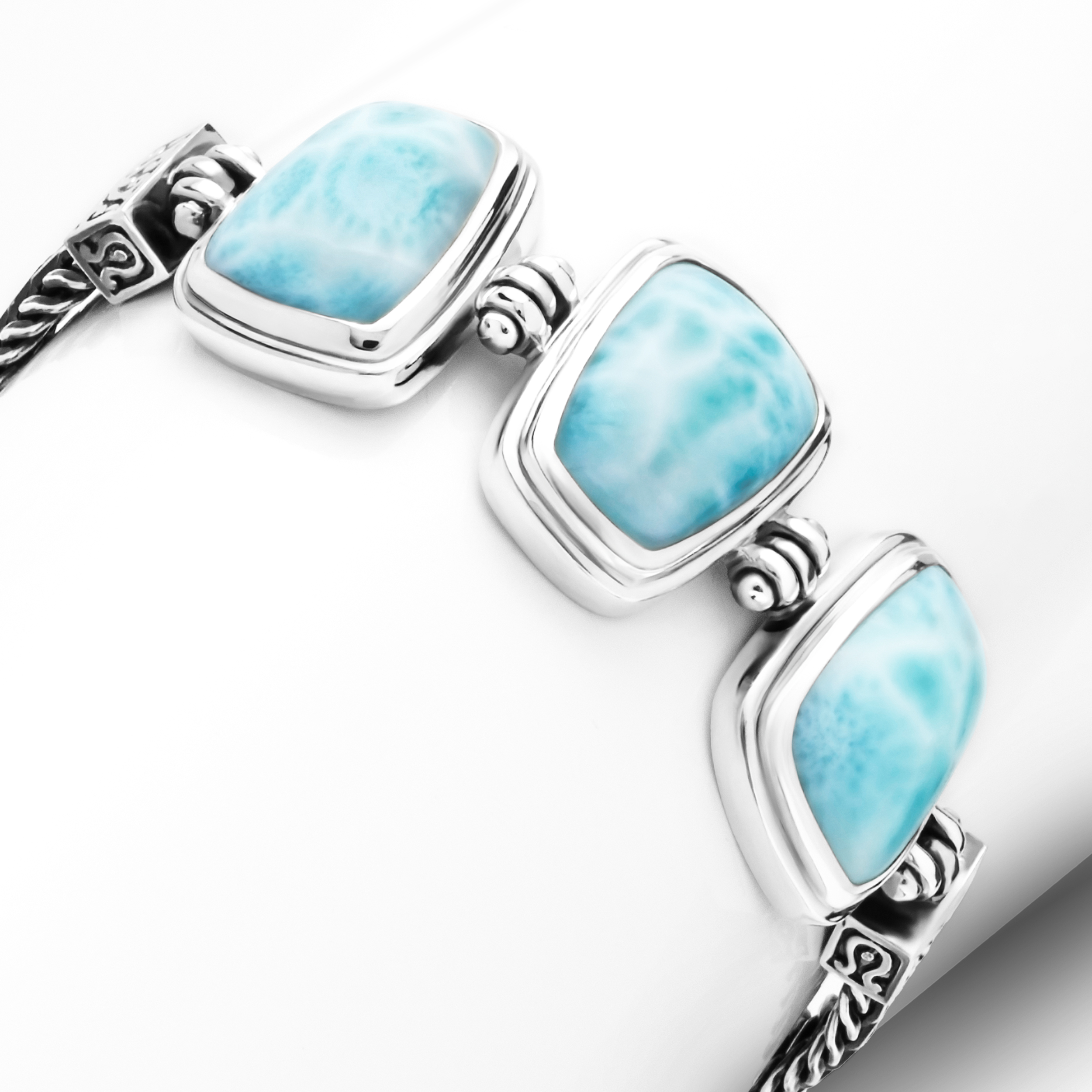 Larimar, high quality Dendritic Agate & Sterling Silver Toggle Bracelet - Handmade, Tarnish Resistant Argentium Silver