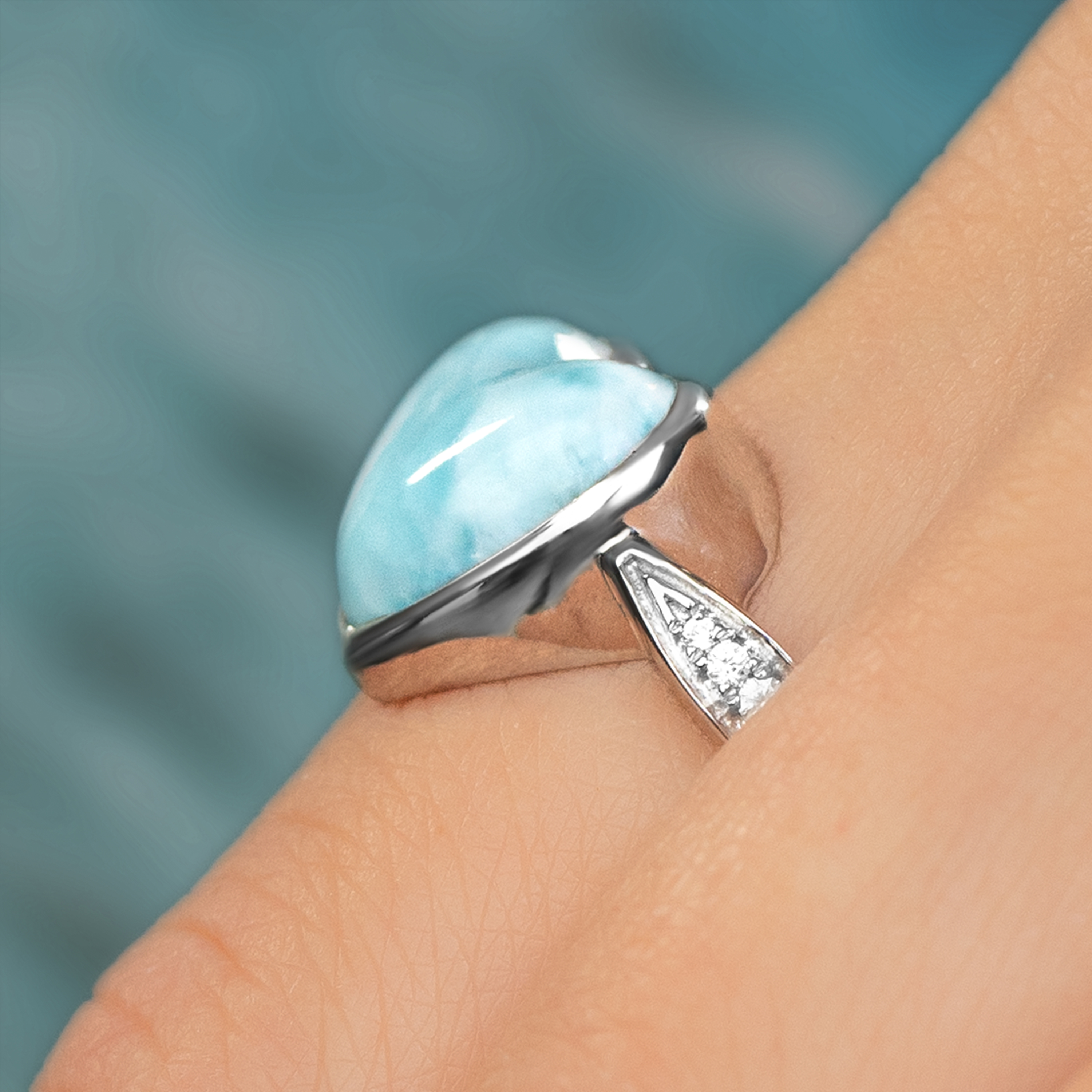 STERLING store SILVER LARIMAR Ring, Completely Handcrafted, Size 7.25, Larimar Is Also Known As Pectolite