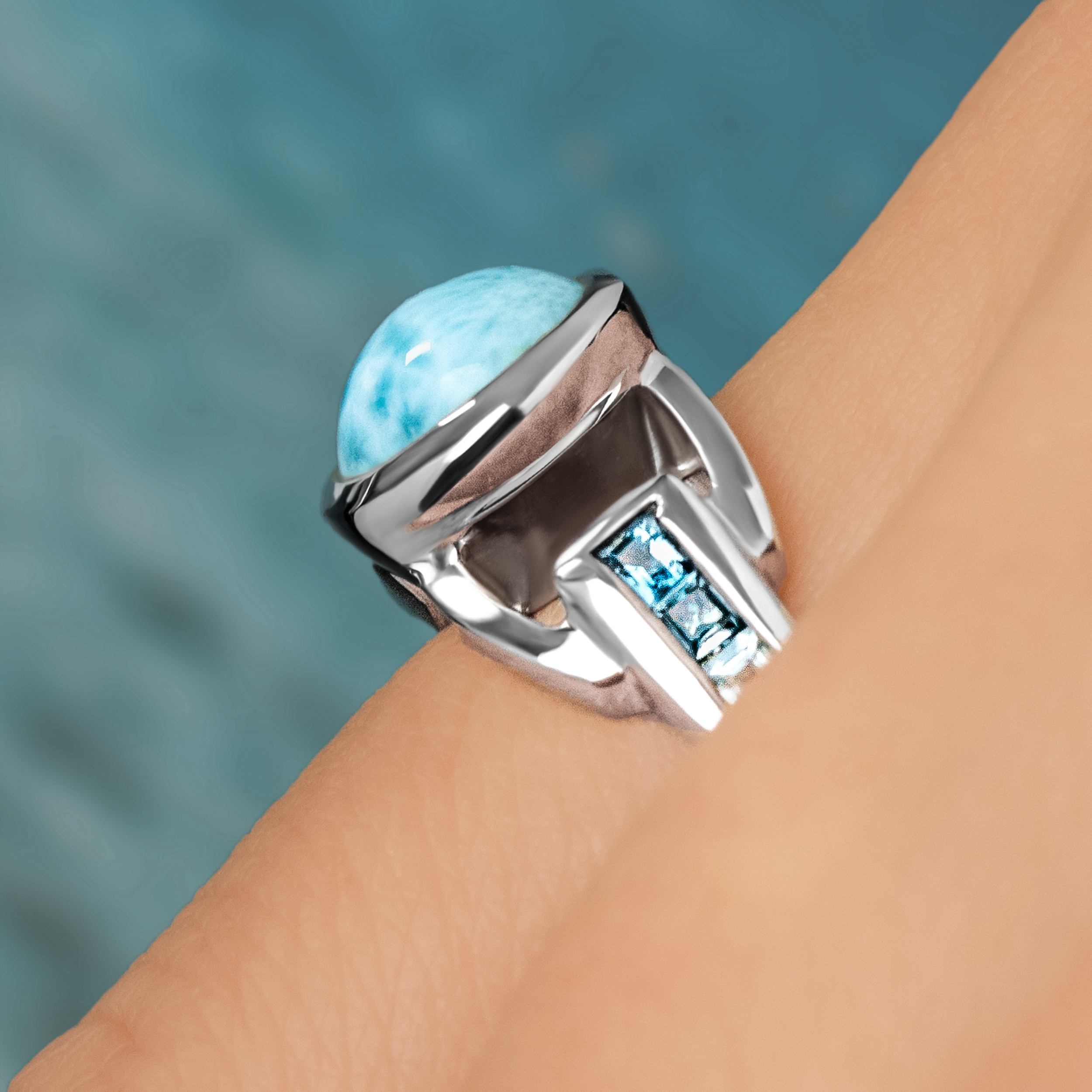 Sterling Silver shops Ring, Larimar Ring, Silver Band, Silver Ring, Larimar Jewelry, Blue Stone Ring, Sterling Silver Band, Gemstone Ring