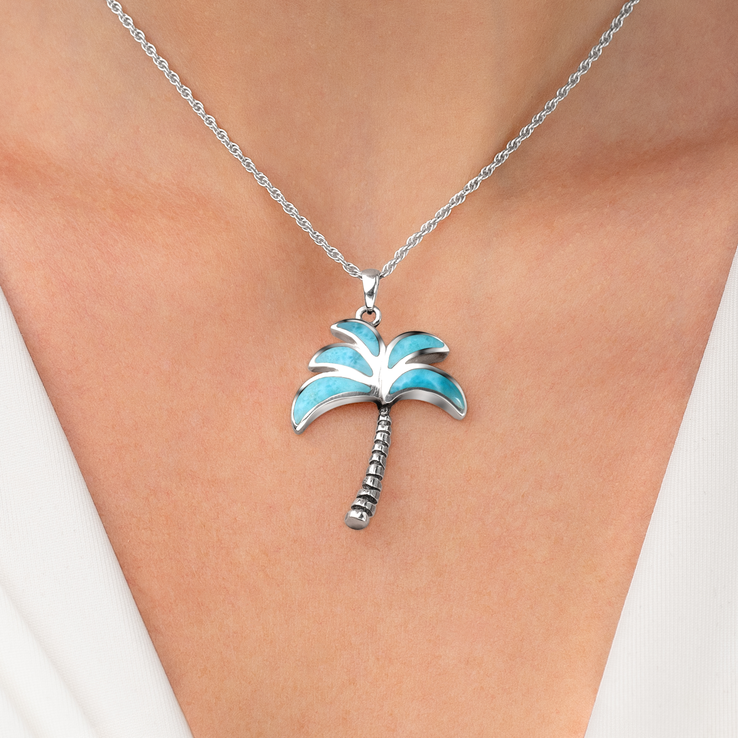 Larimar Palm Tree Pendant outlet With Opal Palm Fruit!