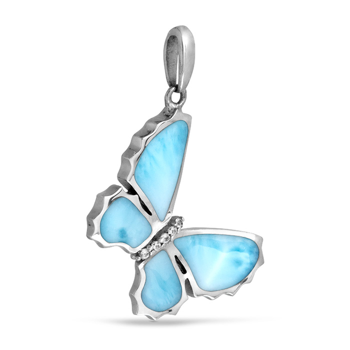 Butterfly Necklace in Silver with Larimar stone 