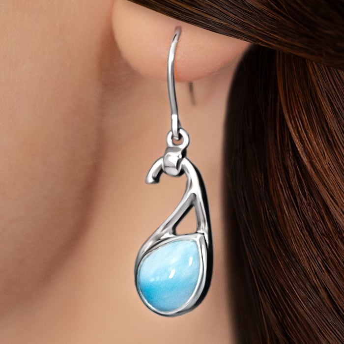 Larimar Sterling Silver Seduction Wire Earrings Marahlago Jewelry pear Gemstone 