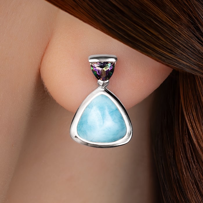 Mystic Topaz Earrings in sterling silver with larimar