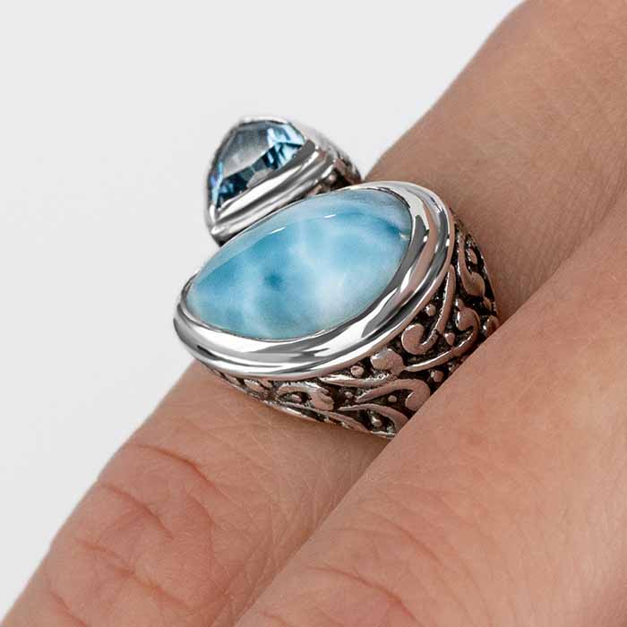 Larimar Rings in Sterling silver by Marahlago