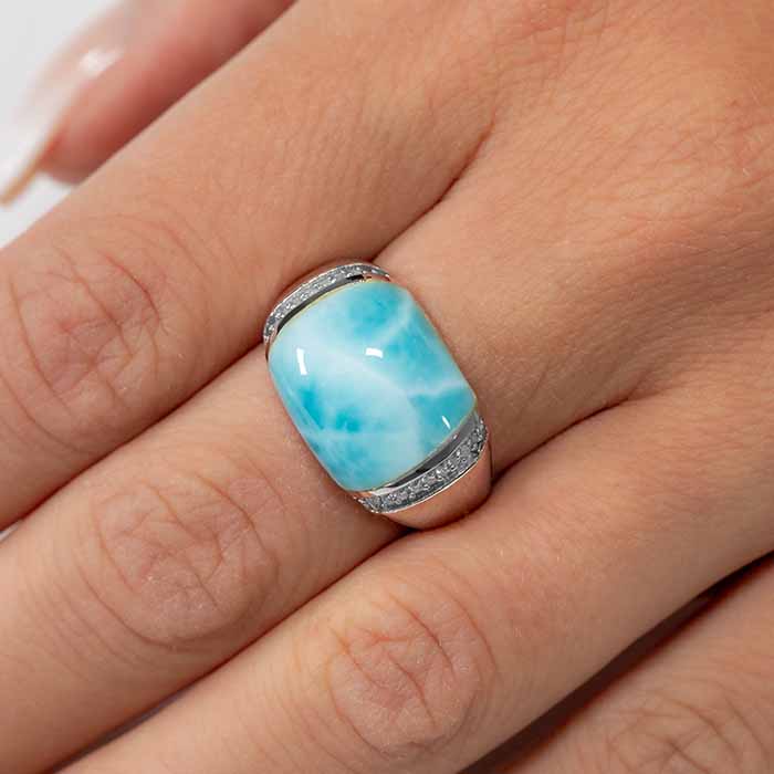 Aqua ring in sterling silver with Larimar by marahlago