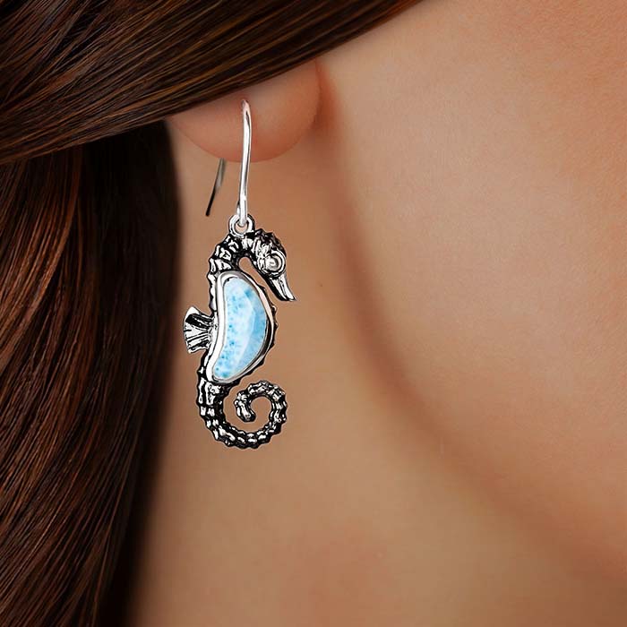 Seahorse Earrings in Sterling Silver by Marahlago Larimar