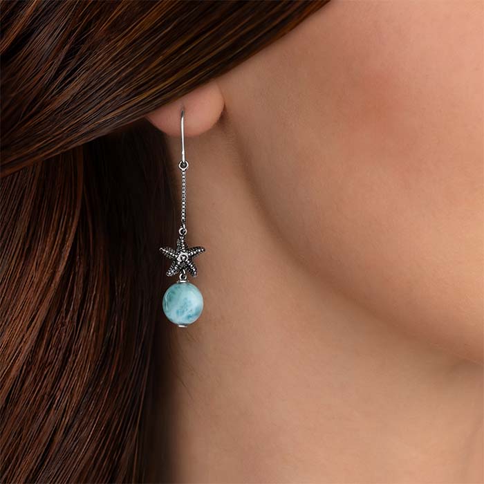 Starfish Dangle Earrings in sterling silver by Marahlago Larimar 