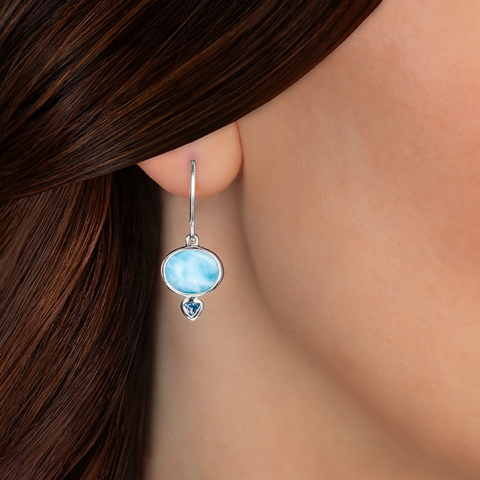 Earrings with larimar silver and spinel