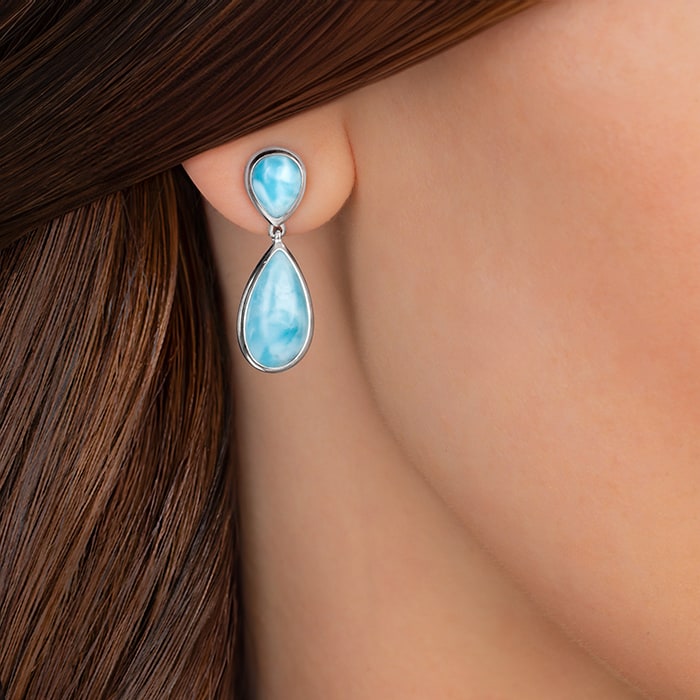 Pear Earrings in sterling silver and larimar by marahlago