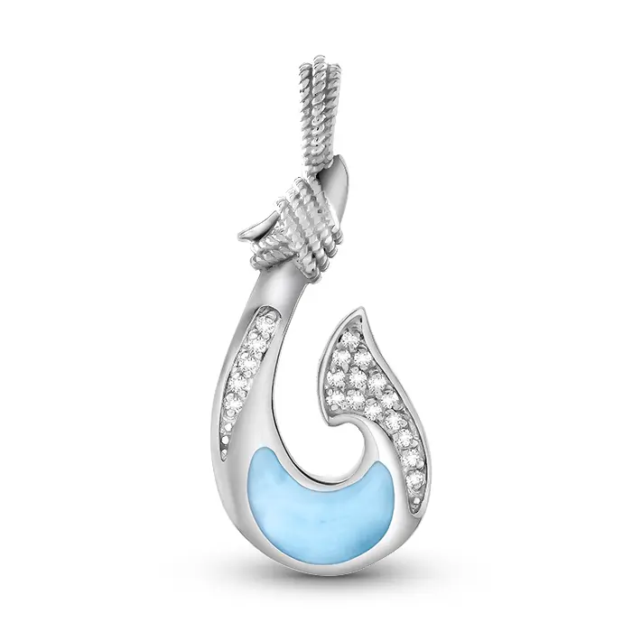 Fish Hook Pendant With White Sapphire in Sterling Silver