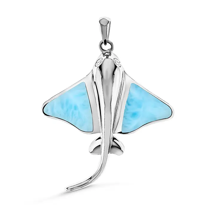 Manta Ray Pendant in sterling silver with larimar stone by Marahlago