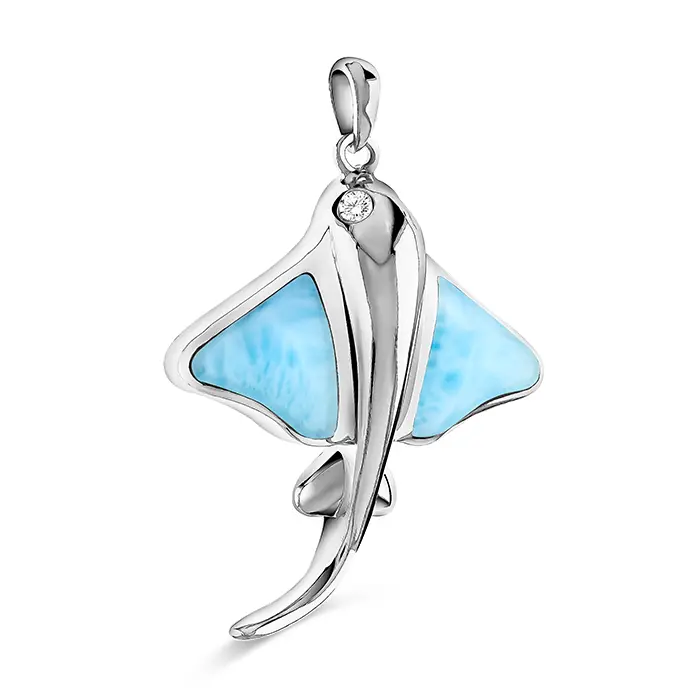 Manta Ray Pendant in sterling silver with larimar stone by Marahlago