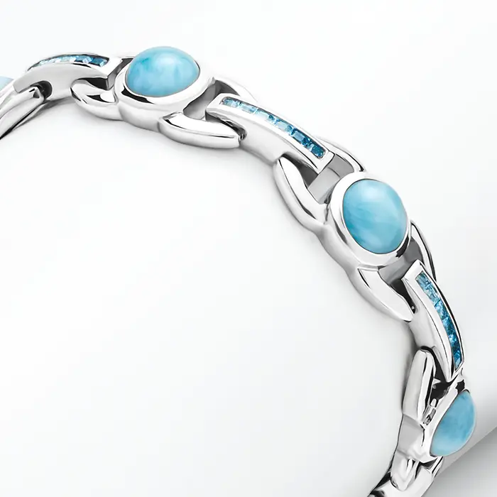 Aqua Bracelet in sterling silver with Larimar and blue Topaz by marahlago