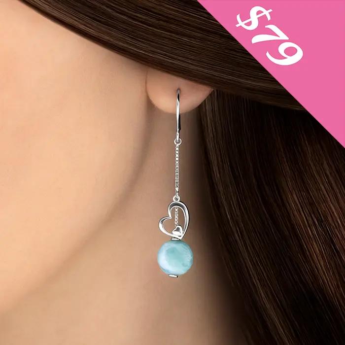 Heart Dangle Earrings larimar sterling silver