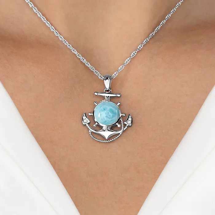 Larimar Anchor Necklace with larimar and silver by marahlago