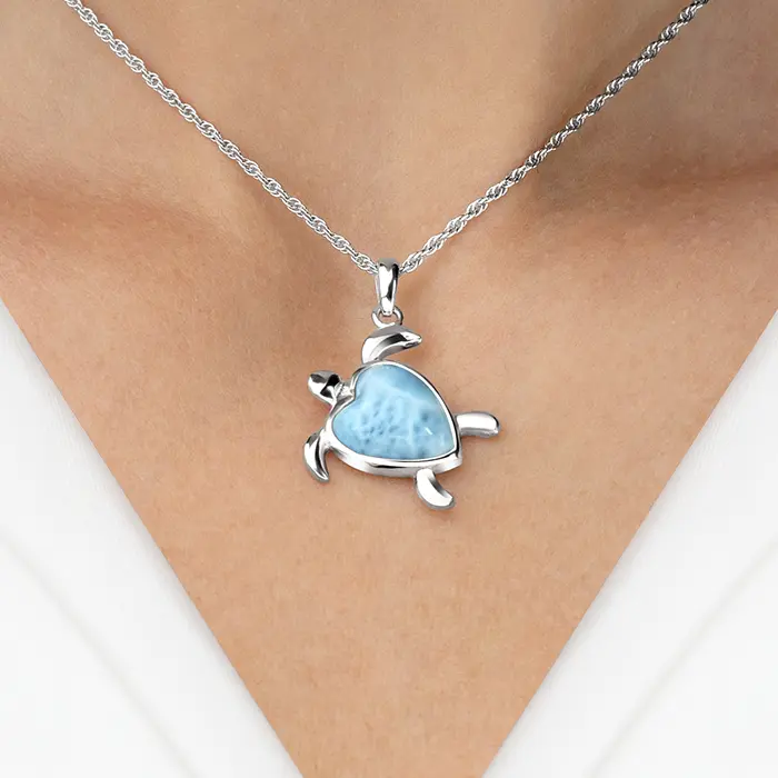 Turtle Heart Necklace silver larimar