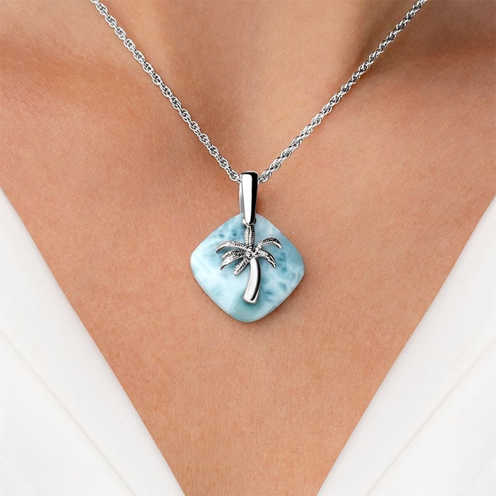 Palm Tree Necklace in sterling silver Larimar 