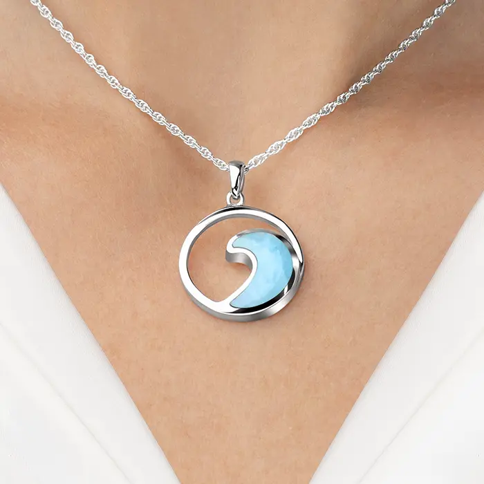 Wave Necklace in sterling silver with larimar