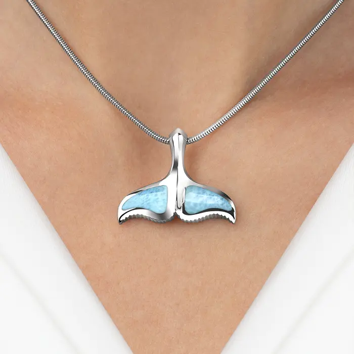 Whale Tail Necklace in sterling silver by Marahlago Larimar