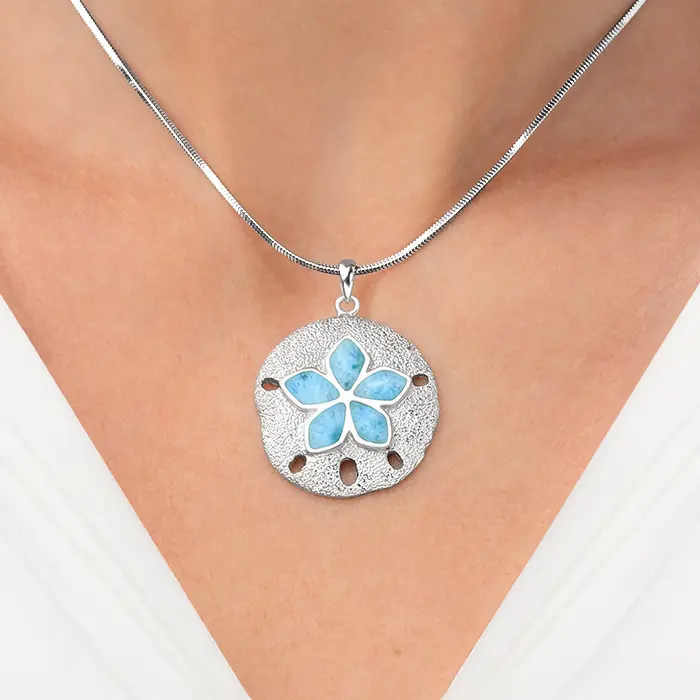 Sand Dollar Necklace with Larimar By Marahlago 