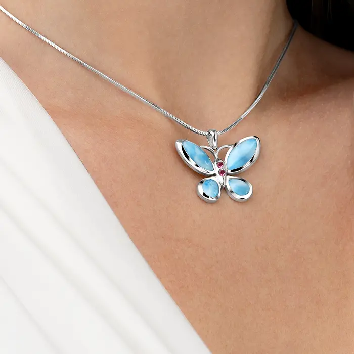 Butterfly Necklace in Silver and larimar by marahlago