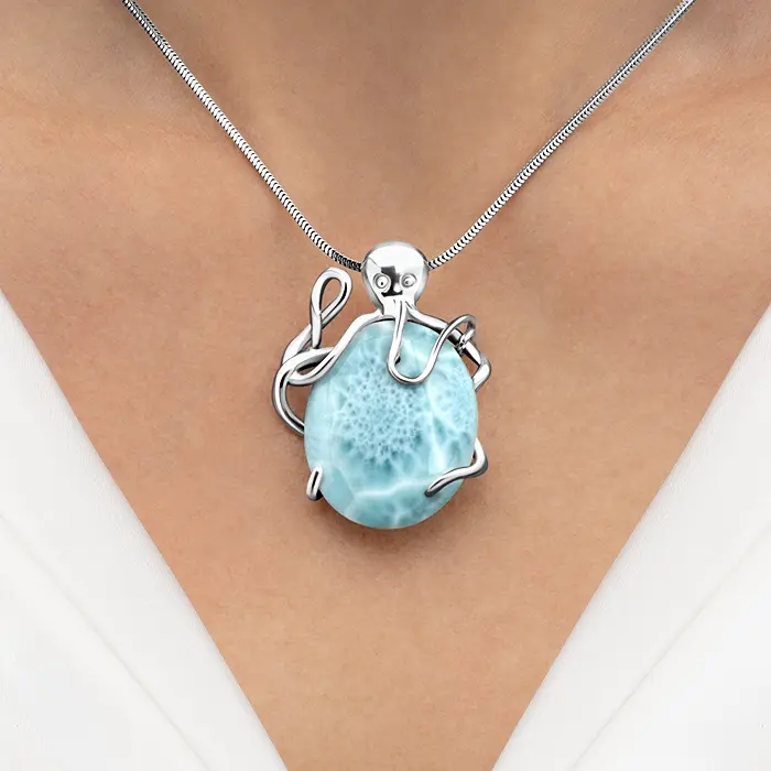 Octopus Necklace with larimar and Silver