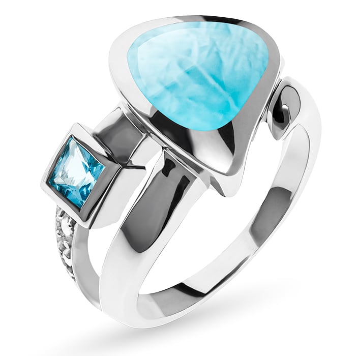 Larimar Sterling Silver Curva Ring Marahlago Jewelry Blue Topaz White Topaz 