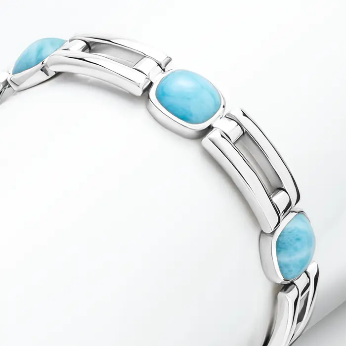 Larimar Sterling Silver Adjustable Link Bracelet Marahlago Jewelry Del Mar square Gemstone 