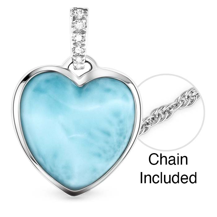 Heart shaped Necklace in sterling Silver with larimar and white sapphires