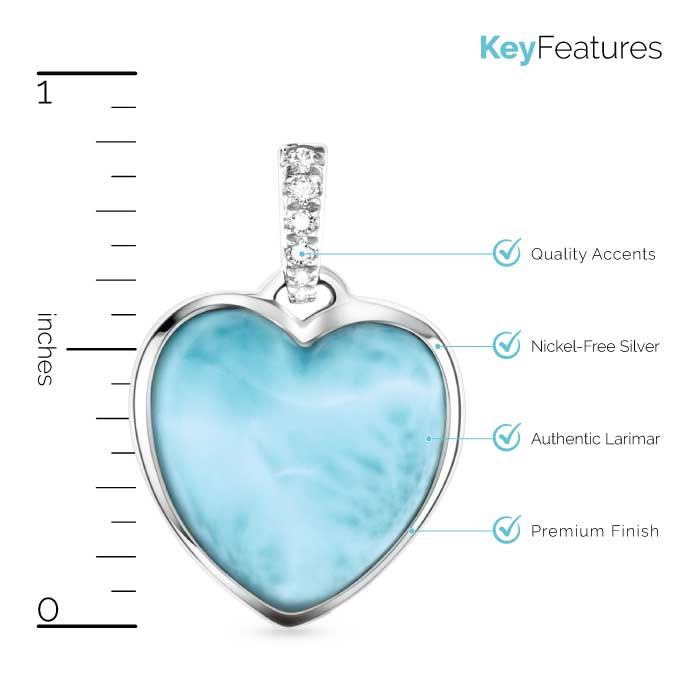 Heart shaped Necklace in sterling Silver with larimar and white sapphires