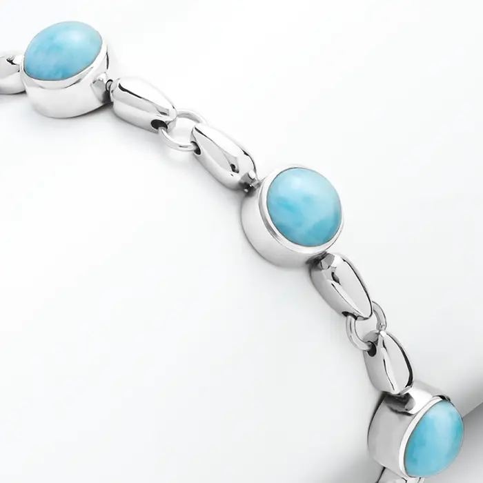 Larimar Sterling Silver Liquido Adjustable Link Bracelet Marahlago Jewelry round Gemstone 