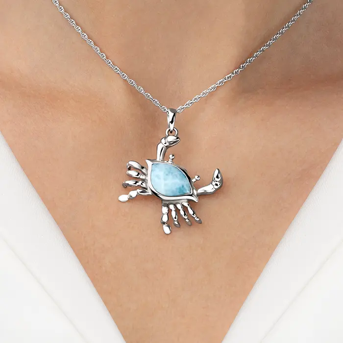 Crab Necklace in sterling silver and Larimar 