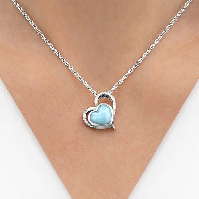 Darling Heart Pendant with White Sapphire and larimar by Marahlago. 