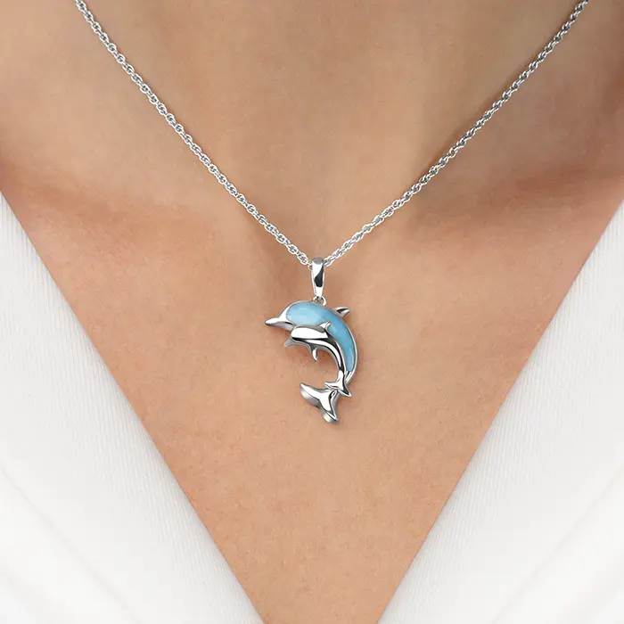 Dolphin And Baby Necklace  in sterling silver