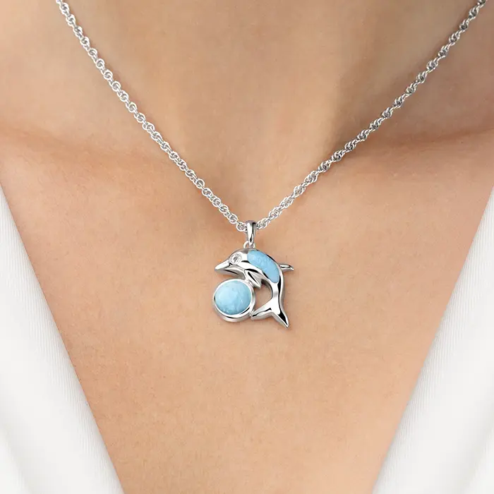 Dolphin Necklace in sterling silver by Marahlago Larimar Jewelry