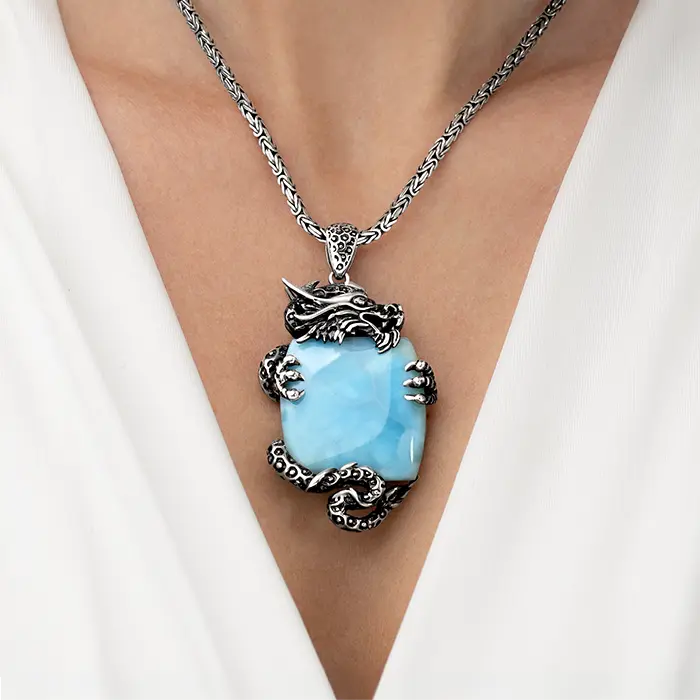 Dragon Necklace with larimar and silver