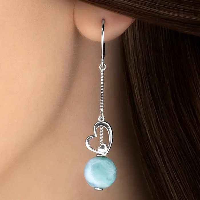 Heart Dangle Earrings larimar sterling silver