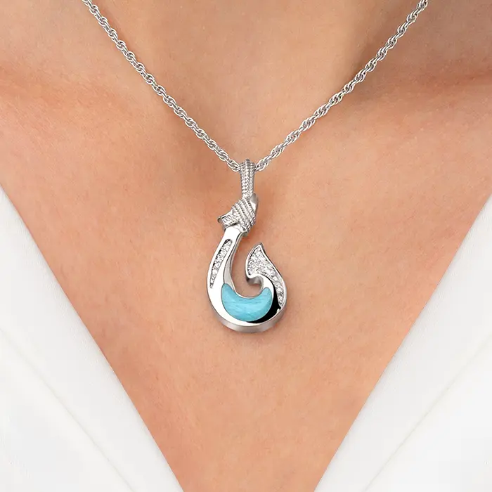 Fish Hook Pendant With White Sapphire in Sterling Silver by marahlago jewelry