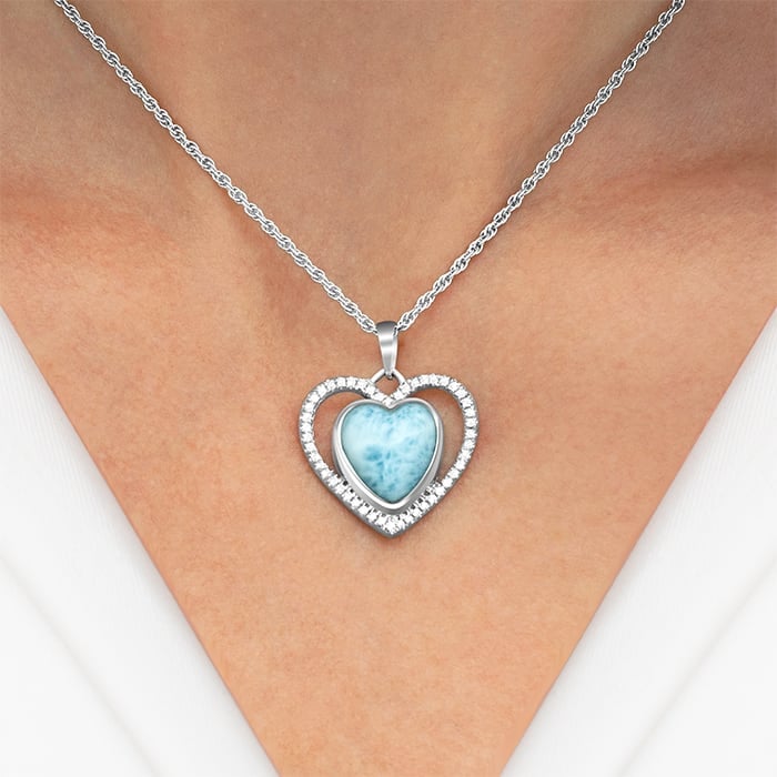 Infinity heart necklace with White Sapphire and larimar by Marahlago