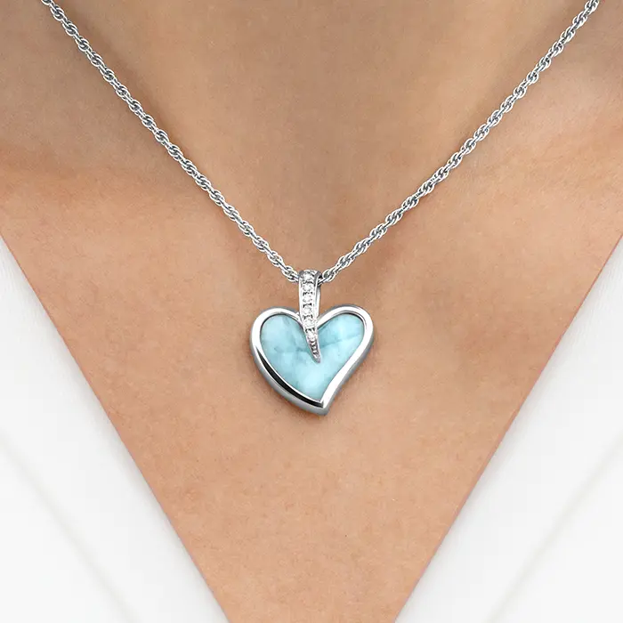 Blue Heart Necklace in sterling silver