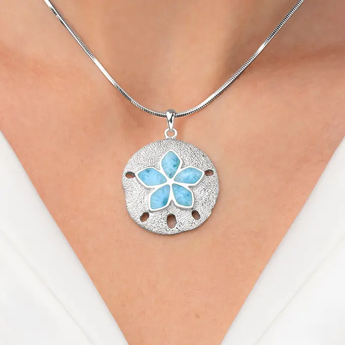 Sand Dollar Necklace with Larimar By Marahlago 