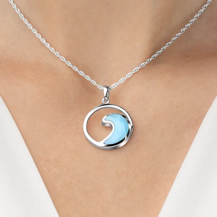 Wave Necklace in sterling silver with larimar