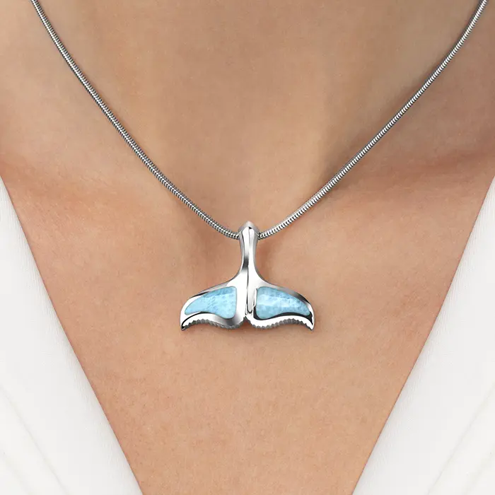 Whale Tail Necklace in sterling silver by Marahlago Larimar